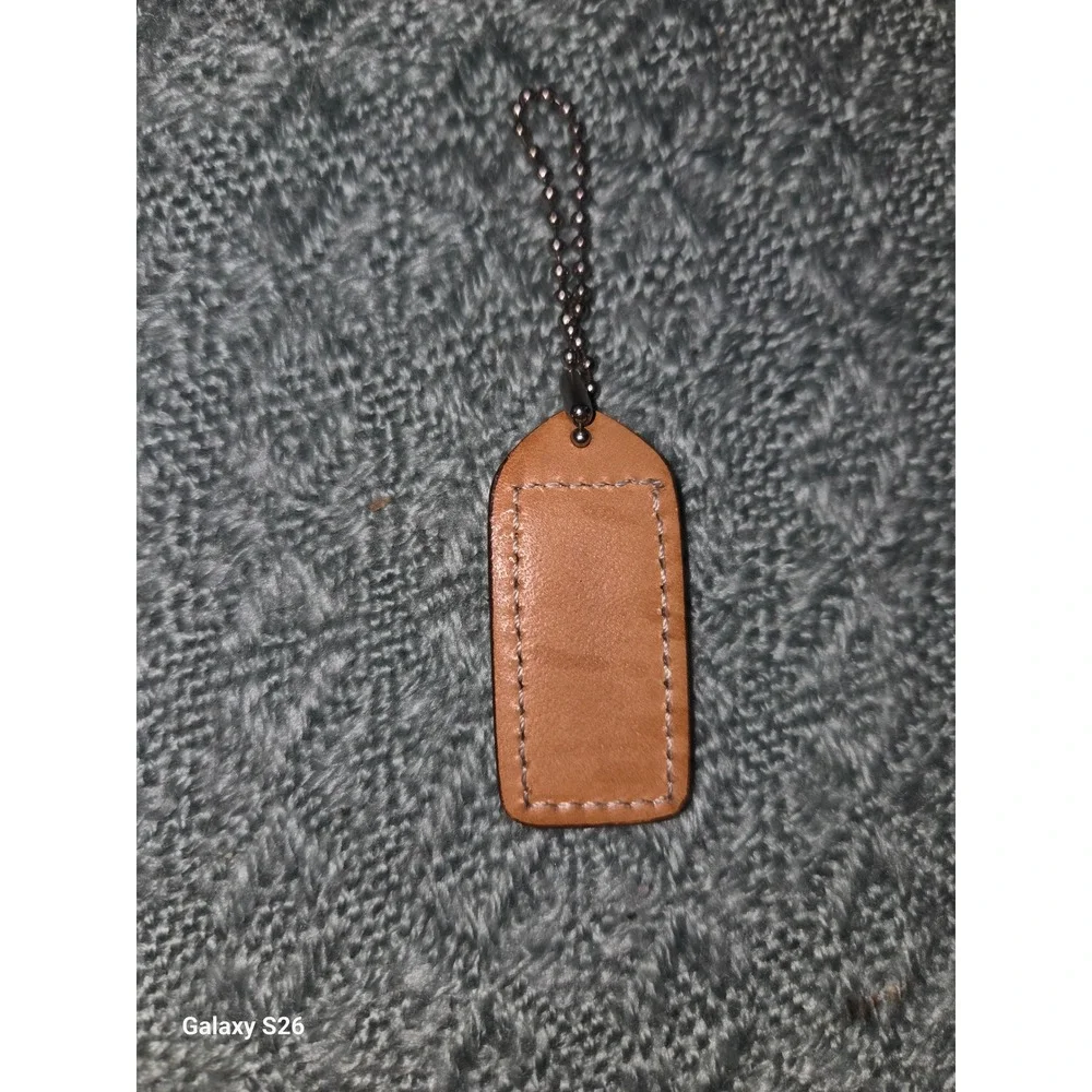 KRB3.Coach Leather Hangtag Replacement Bag Charm Tan Silver Ball Chain Accessory